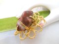 Vintage Chunky Big Agate Brooch Stone Pin Gold Tone Plate Mid Century Jewelry Gift, VivianJoel.com