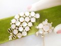 Vintage Mother of Pearl Rhinestone Flower Turtle Pin Brooch LOT 2 AMERIQUE Mid Century Jewelry Gift, VivianJoel.com