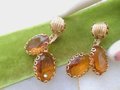 Vintage CORO Earrings Dangle Drop Clip On Honey Topaz Glass Designer Mid Century Designer Jewelry Gift, VivianJoel.com