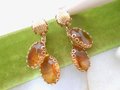 Vintage CORO Earrings Dangle Drop Clip On Honey Topaz Glass Designer Mid Century Designer Jewelry Gift, VivianJoel.com