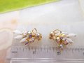 Vintage JULIANA Earrings White Milk Glass Flower AB Rhinestone Ear Climber Clip On Wedding Mid Century Jewelry, VivianJoel.com