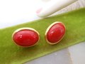 Vintage TRIFARI TM Red Lucite Earrings Pierced Post Gold Plate Modern Designer Jewelry Gift, VivianJoel.com