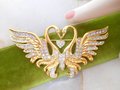 Vintage NOLAN MILLER Brooch Double Swan Pave Crystal Rhinestone Heart Pin Designer Valentine Love Jewelry Gift, VivianJoel.com