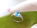 Vintage STERLING SILVER Ring Blue Aquamarine Crystal 925 Designer March Birthstone Jewelry Gift Size 7.25", VivianJoel.com