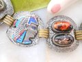 Vintage Egyptian Revival Enamel Link Bracelet Chunky Wide Face Jewelry Mid Century, VivianJoel.com