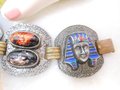 Vintage Egyptian Revival Enamel Link Bracelet Chunky Wide Face Jewelry Mid Century, VivianJoel.com