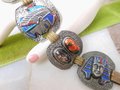 Vintage Egyptian Revival Enamel Link Bracelet Chunky Wide Face Jewelry Mid Century, VivianJoel.com
