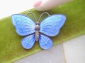 Vintage VOLMER BAHNER Denmark Brooch STERLING Silver Butterfly Pin Enamel Blue Guilloche 925 Designer Mid Century Jewelry, VivianJoel.com