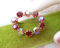 Vintage AUSTRIA Red Rhinestone Brooch Crystal Pin Oval Aurora Borealis Mid Century Jewelry, VivianJoel.com