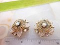 Vintage SELINI Rhinestone Flower Earrings Clip On Tiny Faux Pearl Ornate Cluster Designer Wedding SELRO Mid Century Jewelry, VivianJoel.com