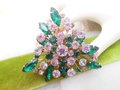 Vintage Emerald Green Brooch Rhinestone Pin Starburst Explosion Triangle Shield Jewelry Mid Century Gift, VivianJoel.com