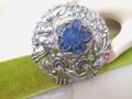 Vintage Perfume Brooch Vinaigrette Pomander Locket Pin Pendant Blue Flower Ornate Jewelry Mid Century, VivianJoel.com