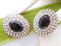 Vintage Black Rhinestone Earrings Deco Clip On Jumbo Black Regency Renaissance Revival Jewelry Mid Century, VivianJoel.com