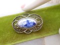 Vintage DELFTS Brooch Dutch Windmill Filigree Pin Blue White Porcelain STERLING SILVER Mid Century Jewelry Gift, VivianJoel.com