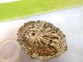 Vintage WEST GERMANY Brooch Root Beer Slag Art Glass Pin Ornate Gift Victorian Regency Revival Jewelry Mid Century, VivianJoel.com