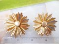 Vintage SARAH COVENTRY Flower Earrings Big Jumbo Clip On Designer Gold Tone Plate Daisy Mid Century Jewelry Gift, VivianJoel.com