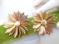 Vintage SARAH COVENTRY Flower Earrings Big Jumbo Clip On Designer Gold Tone Plate Daisy Mid Century Jewelry Gift, VivianJoel.com