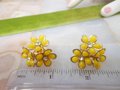 Vintage Mod Yellow Earrings Flower Cluster Plastic Petals Rhinestone Screw Back Mid Century Jewelry Gift, VivianJoel.com