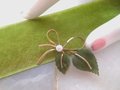 Vintage WELLS Jade Brooch Leaf Pearl Designer Pin Gold Fill Bow GF Petite Mid Century Jewelry Gift, VivianJoel.com