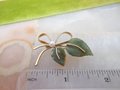 Vintage WELLS Jade Brooch Leaf Pearl Designer Pin Gold Fill Bow GF Petite Mid Century Jewelry Gift, VivianJoel.com