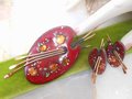 Vintage MATISSE RENOIR Enamel Copper Painter Palette Brooch Earrings Set Modernist Artisan Pin Red Jewelry Mid Century Gift,  VivianJoel.com
