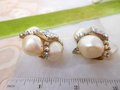 Vintage HOBE Designer Earrings Chunky Clip On Big Faux Pearl Aurora Borealis Rhinestone Mid Century Jewelry, VivianJoel.com