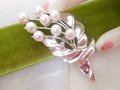 Vintage Pearl Brooch Bouquet Leaf Pin Classic Modernist Silvertone Jewelry Gift Mid Century, VivianJoel.com