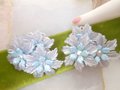 Vintage Jumbo Trembler Earrings Flower Clip On Blue Plastic Rhinestone Cluster Celluloid Jewelry Gift, VivianJoel.com