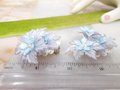 Vintage Jumbo Trembler Earrings Flower Clip On Blue Plastic Rhinestone Cluster Celluloid Jewelry Gift, VivianJoel.com