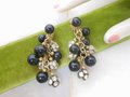 Vintage Cha Cha Bead Earrings Clip On Rhinestone Dangle Drop Chandelier Black Clear Jewelry Mid Century Gift, VivianJoel.com