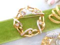 Vintage LOT 3 Rhinestone Brooch Clear Crystal Wreath Pin Brooch MAMSELLE Ribbon Bow Gold Plate Designer Mid Century Jewelry, VivianJoel.com