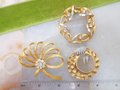 Vintage LOT 3 Rhinestone Brooch Clear Crystal Wreath Pin Brooch MAMSELLE Ribbon Bow Gold Plate Designer Mid Century Jewelry, VivianJoel.com