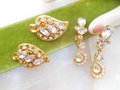 Vintage LOT 2 Earrings Rhinestone Clip On Ice Clear Gold Tone Plate Dangle Drop Jewelry Wedding Gift, VivianJoel.com