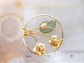 Vintage SORRENTO Jade Brooch Gold Fill 12K Pin Flower Rose Designer Wreath GF Mid Century Jewelry Gift, VivianJoel.com