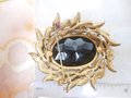 Vintage Jumbo Mourning Brooch Black Glass Pin Large Ornate Setting Mid Century Regency Victorian Revival Goth Jewelry Gift, VivianJoel.com