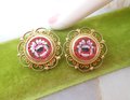 Vintage Flower Micro Mosaic Art Glass Tile Earrings Clip On Ornate Filigree Micromosaic Mid Century Jewelry Gift, VivianJoel.com