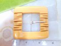 Vintage BAKELITE Belt Buckle Clasp Clip Carved Mustard Butterscotch Art Deco Old Plastic Jewelry Gift Mid Century, VivianJoel.com