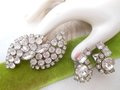 Vintage Old Hollywood Glam Brooch Earrings Set Ice Clear Crystal Pin Rhinestone Mid Century Jewelry Gift, VivianJoel.com