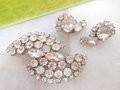 Vintage Old Hollywood Glam Brooch Earrings Set Ice Clear Crystal Pin Rhinestone Mid Century Jewelry Gift, VivianJoel.com