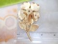 Vintage CORO Flower Designer Brooch White Enamel Pin Ruffled Petal Faux Pearl Jewelry Mid Century, VivianJoel.com