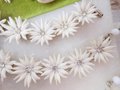 Vintage White Daisy Flower Necklace Bracelet Earrings Set Soft Plastic Parure Rhinestone Pin Up Retro Mid century Jewelry, VivianJoel.com