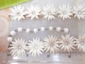 Vintage White Daisy Flower Necklace Bracelet Earrings Set Soft Plastic Parure Rhinestone Pin Up Retro Mid century Jewelry, VivianJoel.com