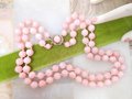 Vintage Pink Art Glass Bead Necklace Two Strand Mottled Peking Jewelry Gift Mid Century, VivianJoel.com