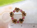 Vintage AUSTRIA Pink Rhinestone Flower Pin Flower Brooch Wreath Petite Circle Mid Century Jewelry, VivianJoel.com