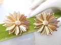 Vintage SARAH COVENTRY Flower Earrings Big Jumbo Clip On Designer Gold Tone Plate Daisy Mid Century Jewelry Gift, VivianJoel.com