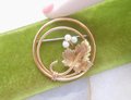 Vintage KREMENTZ Pearl Brooch Flower Circle Wreath Designer Pin Gold Overlay Petite Mid Century June Birthday Jewelry Gift, VivianJoel.com