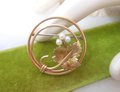Vintage KREMENTZ Pearl Brooch Flower Circle Wreath Designer Pin Gold Overlay Petite Mid Century June Birthday Jewelry Gift, VivianJoel.com