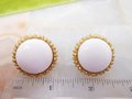Vintage Crown TRIFARI White Milk Glass Clip On Earrings Gold Plate Chunky Classic Designer Mid Century Jewelry, VivianJoel.com