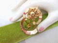 Vintage JMS Brooch Gold Fill Designer Pin Flower Pendant Swirl Ribbon GF Mid Century Jewelry Gift, VivianJoel.com