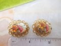 Vintage WEST GERMANY Flower Ornate Earrings Clip On Textured Glass Filigree Victorian Revival Jewelry Gift Mid Century, VivianJoel.com